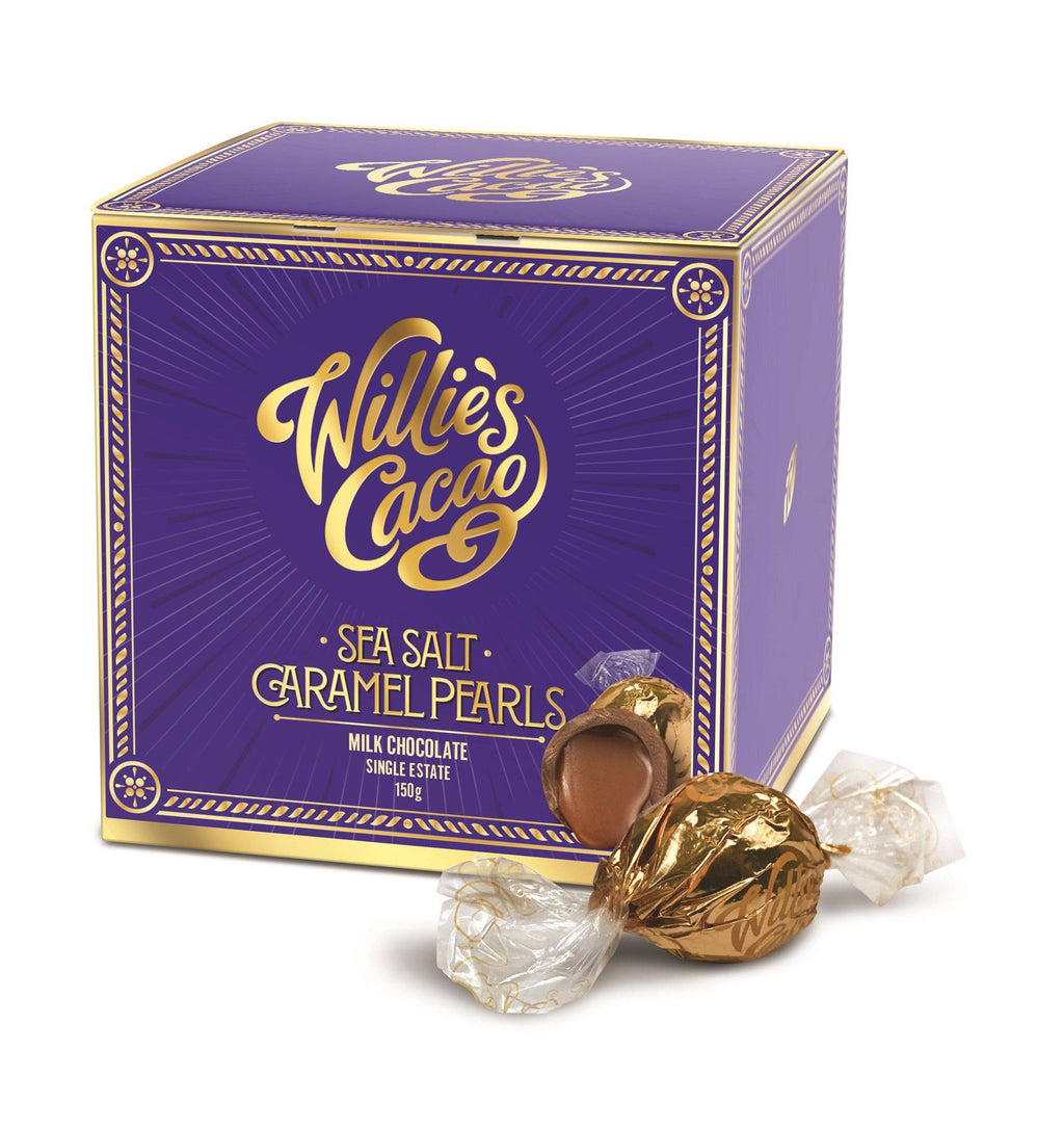 Willies Cacao Milk Chocolate Sea Salt Caramel Pearls 150g