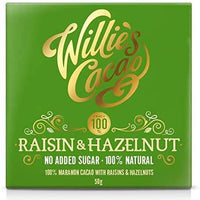 Willies Cacao Raisin & Hazelnut 100% Bar 50g x 12