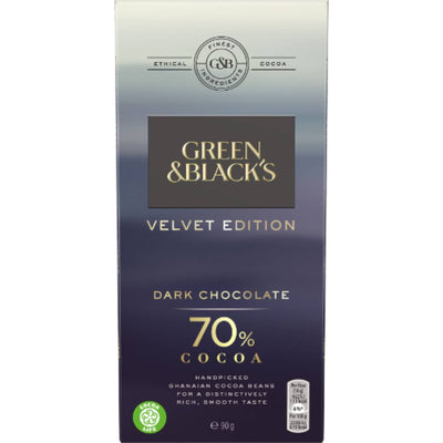 Green & Blacks Velvet Dark Chocolate Bar - 70% Cocoa 90g x 18