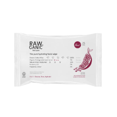 Rawganic Hydrating Facial Wipes - Pomegranate 25s