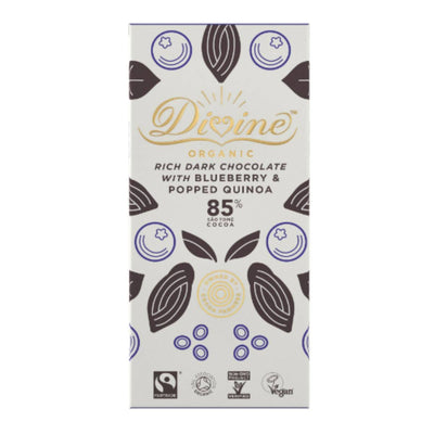 Divine Organic 85% Dark Chocolate - Quinoa & Blueberry 80g x 10
