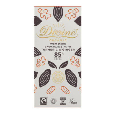 Divine Organic 85% Dark Chocolate - Turmeric & Ginger 80g x 10