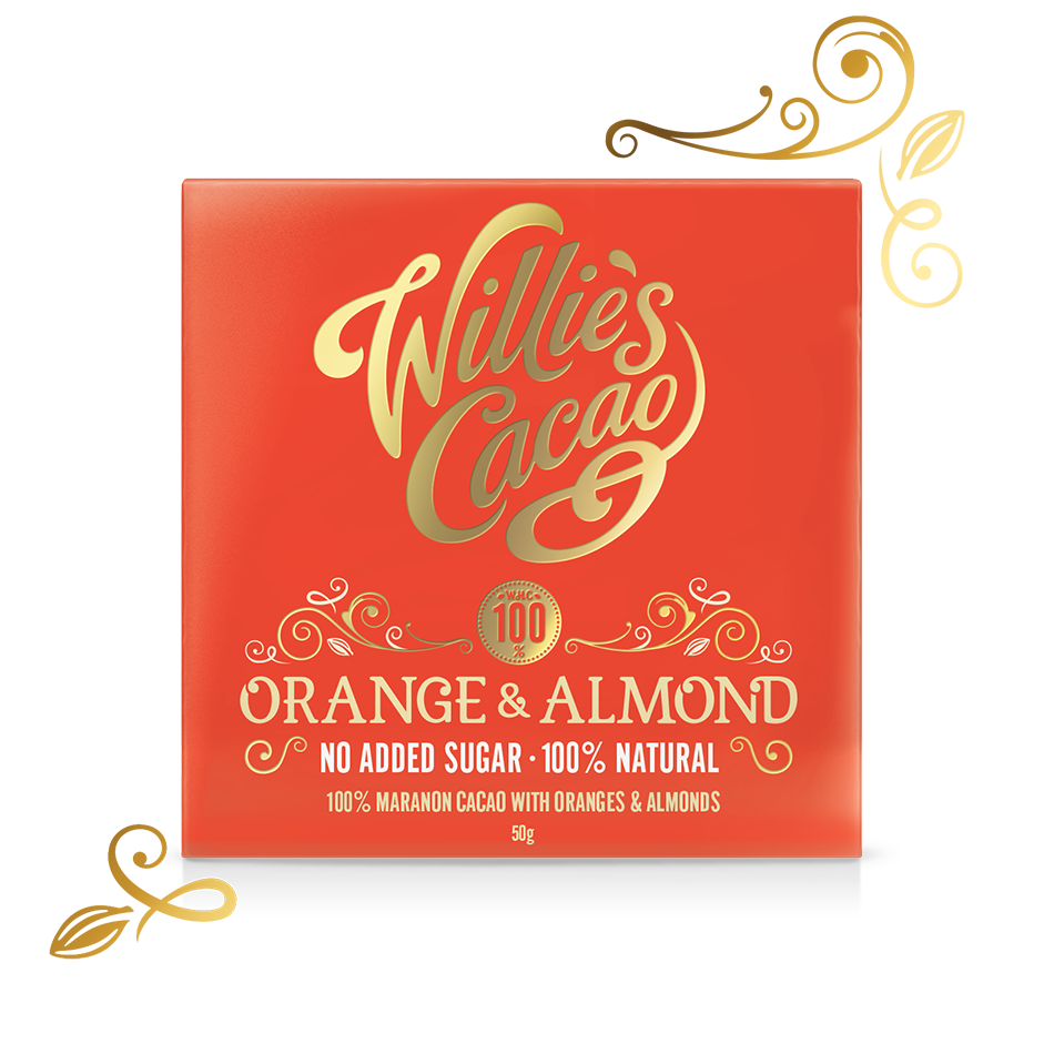 Willies Cacao Almond & Orange 100% Bar 50g x 12