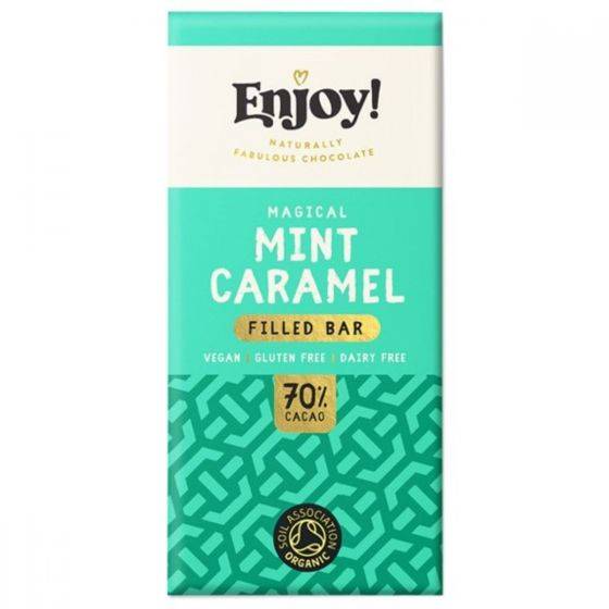 Enjoy Raw Choc Mint Caramel Filled Chocolate Bar 70g x 12