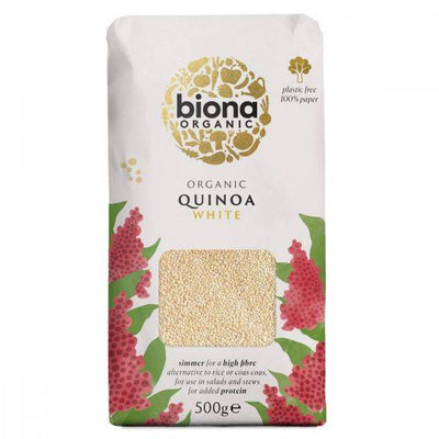 Biona Organic White Quinoa - Plastic Free Paper Bag 500g x 6