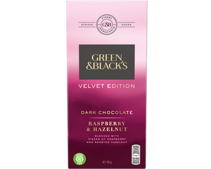 Green & Blacks Velvet Raspberry Hazelnut Chocolate Bar 90g x 18